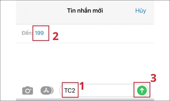 Soạn tin nhắn TC2 và gửi đến tổng đài 199