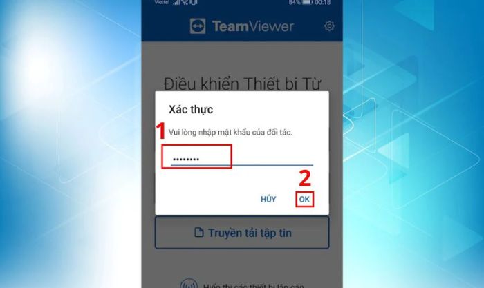 Nhập Password được cung cấp bởi TeamViewer cho máy tính, sau đó nhấn OK