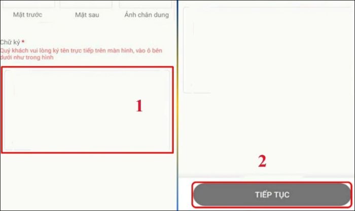Nhấn Cam kết, ký tên và nhấn Tiếp tục để tiếp tục