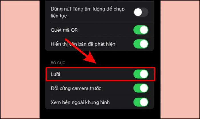 Kích hoạt tùy chọn Lưới