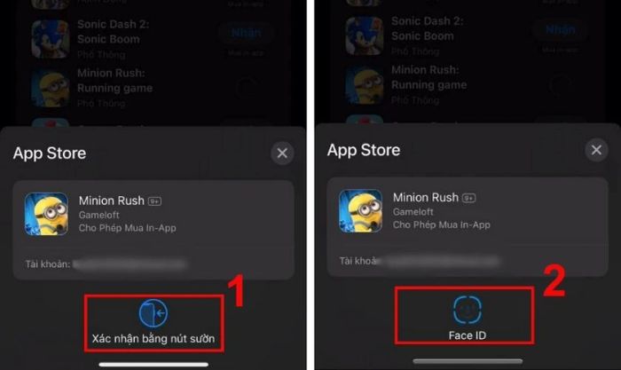Xác minh bằng Face ID để hoàn tất quá trình tải ứng dụng