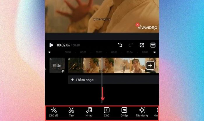 Sử dụng các tính năng để thêm hiệu ứng và âm thanh cho video sau khi ghép