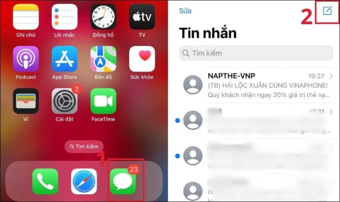Truy cập mục tin nhắn trên điện thoại và nhấn vào biểu tượng cây bút