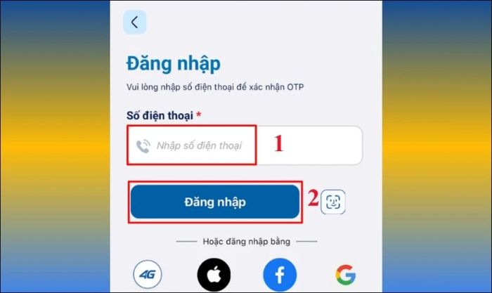 Nhập Số điện thoại và nhấn Đăng nhập
