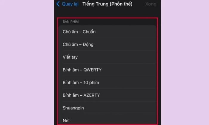 Chọn kiểu bàn phím mà bạn muốn sử dụng để viết chữ Phồn thể.