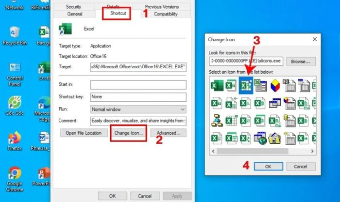 Chuyển sang tab Shortcut và nhấp vào Change Icon