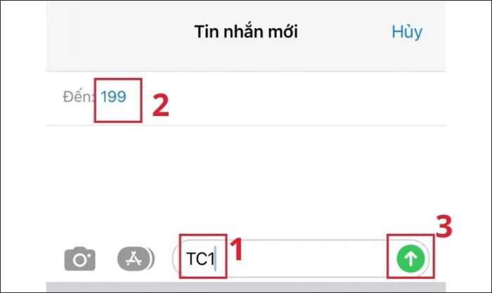Soạn tin nhắn TC1 và gửi đến tổng đài 199