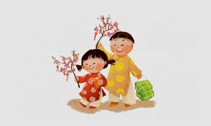 Hình nền hoa đào ngày Tết phong cách chibi