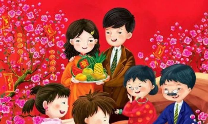 Hình nền hoa đào ngày Tết chibi chất lượng cao