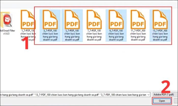 Truy cập thư mục chứa các file PDF cần ghép và chọn các file