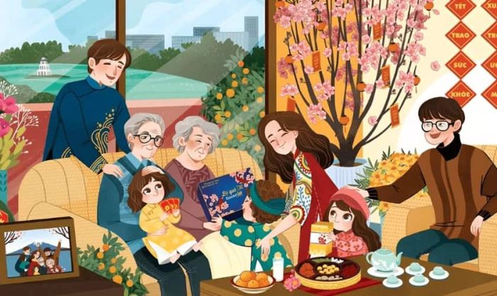 Hình nền hoa đào ngày Tết gia đình sum vầy tuyệt đẹp