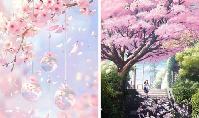 Hình nền hoa đào ngày Tết trong Anime tuyệt đẹp