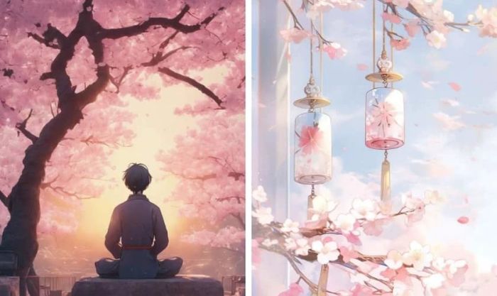Hình nền hoa đào ngày Tết trong Anime đầy lãng mạn