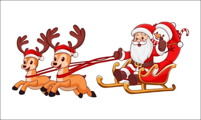 Ông già Noel đang cưỡi tuần lộc đi phát quà khắp nơi