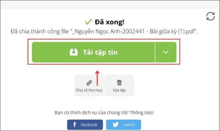 Nhấn vào Tải tập tin để lưu file về máy tính