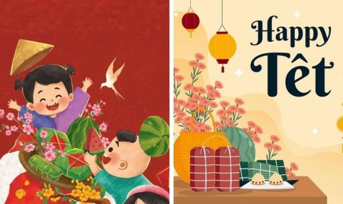 Hình nền hoa đào ngày Tết cùng bánh chưng tuyệt đẹp