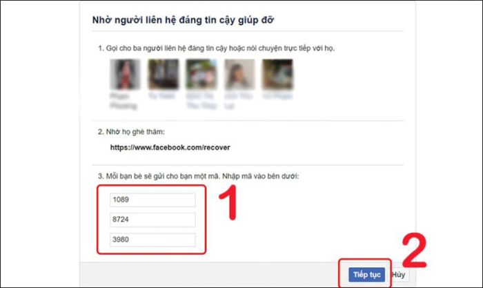 Hướng dẫn sử dụng liên hệ đáng tin cậy để khôi phục mật khẩu Facebook khi mất số điện thoại và email - Bước 5