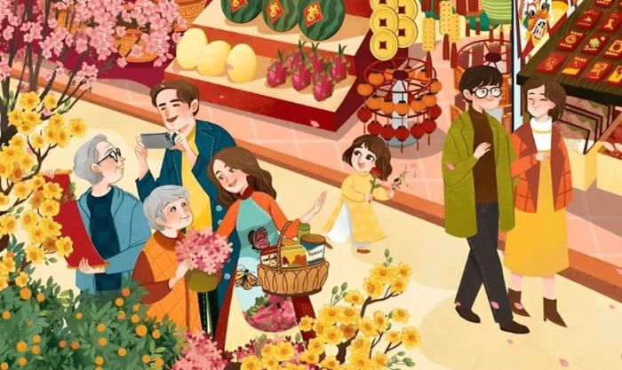 Hình nền hoa đào ngày Tết gia đình sum họp