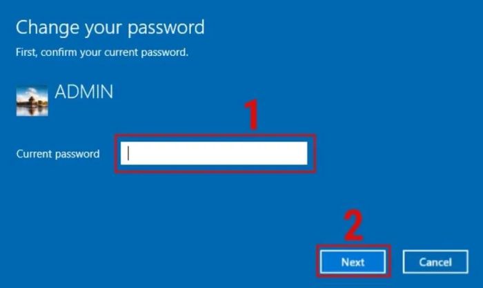 Nhập mật khẩu hiện tại của máy và chọn Next