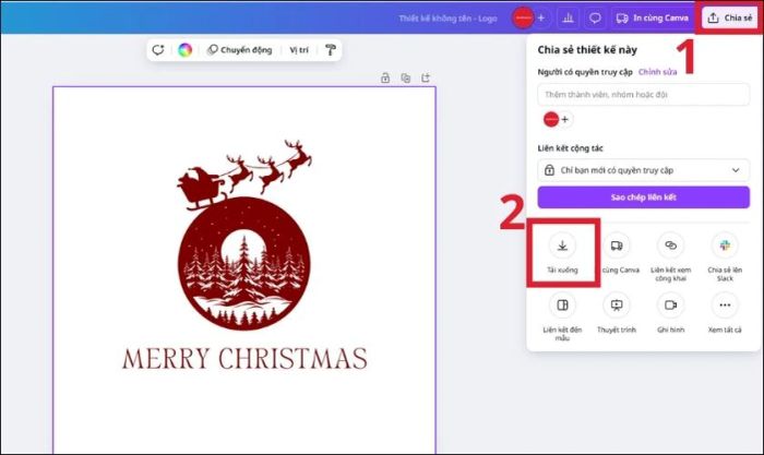 Nhấn Chia sẻ và chọn tùy chọn Tải xuống để lưu logo