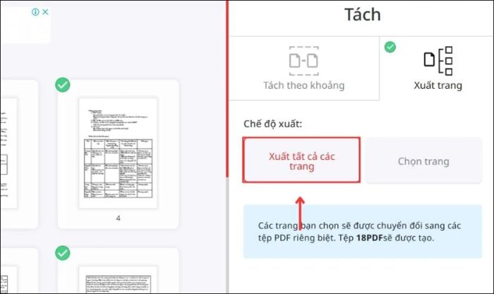 Xuất tất cả các trang thành file riêng biệt