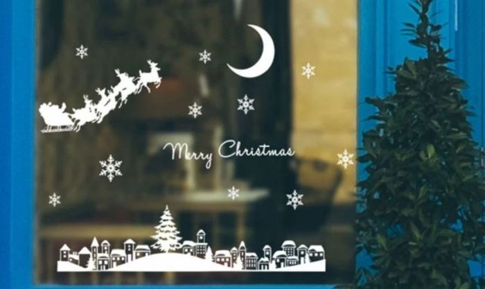 Decal trắng trang trí cửa sổ Noel đẹp và tinh tế