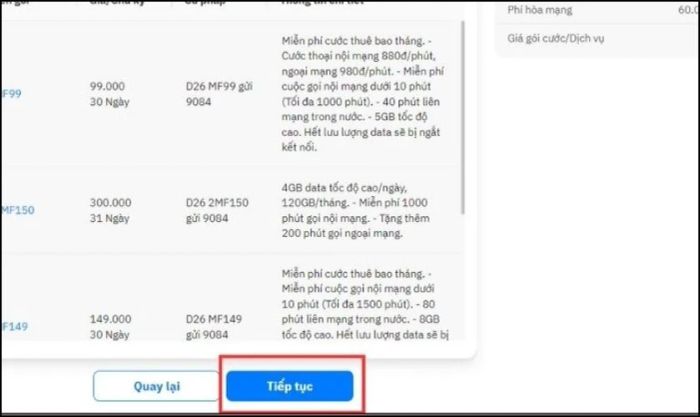 Thông tin thuê bao của SIM bạn vừa chọn