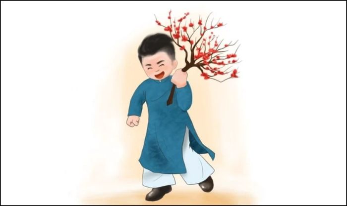 Hình nền hoa đào ngày Tết chibi dễ thương