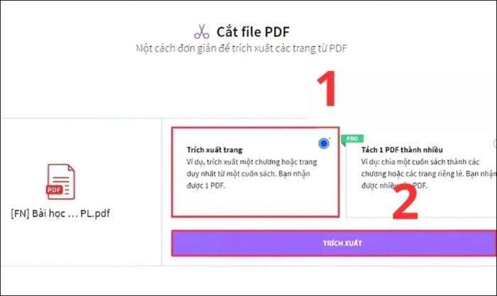 Chờ file PDF tải lên và nhấn vào ô Trích xuất trang
