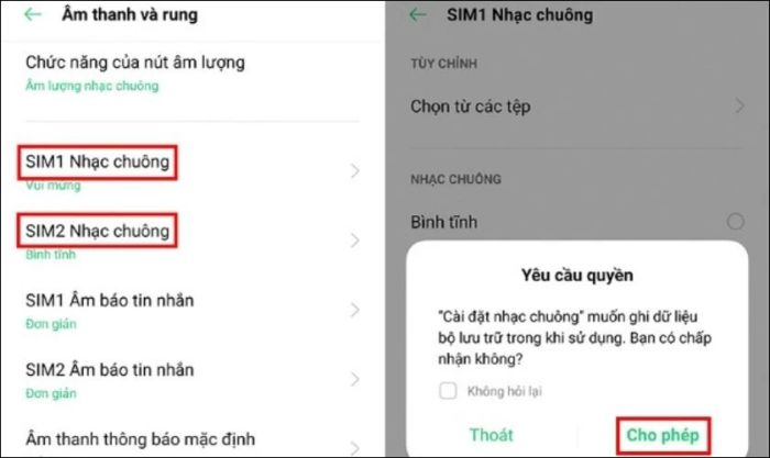Tìm và chọn mục Nhạc chuông, sau đó cấp quyền truy cập