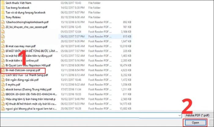 Tìm và chọn file PDF cần tách sau đó nhấn Open