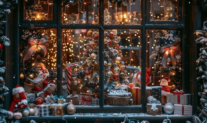 Mẫu trang trí cửa sổ Noel với những biểu tượng quen thuộc và gần gũi