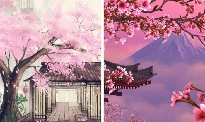 Hình nền hoa đào ngày Tết trong Anime xinh xắn