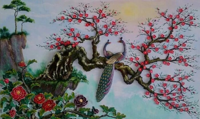 Hình nền hoa đào ngày Tết dạng tranh vẽ đẹp mắt