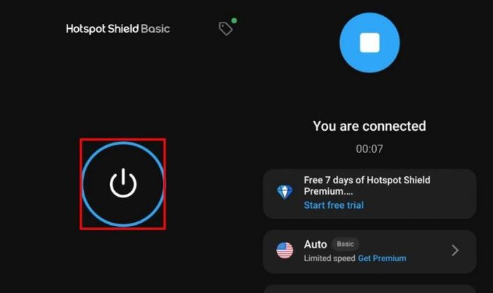 Hotspot Shield VPN Proxy thay đổi địa chỉ IP trên điện thoại