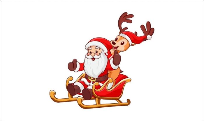 Ông già Noel đang trượt tuyết vui vẻ