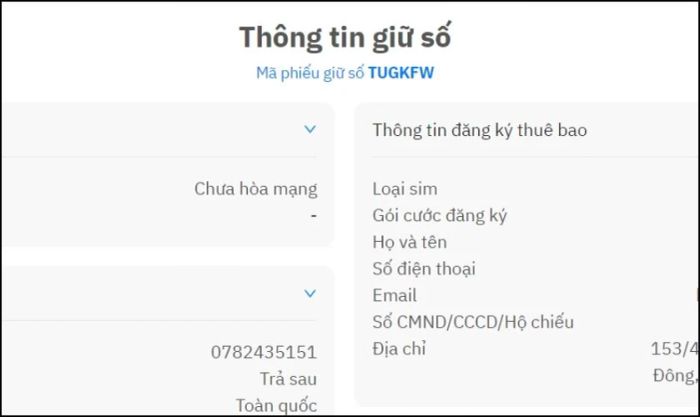Màn hình sẽ hiển thị Mã phiếu giữ số