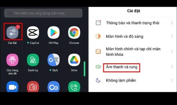Truy cập Cài đặt và chọn Âm thanh và rung