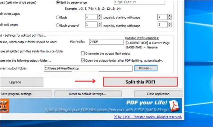 Nhấn Split this PDF để hoàn thành việc tách file PDF