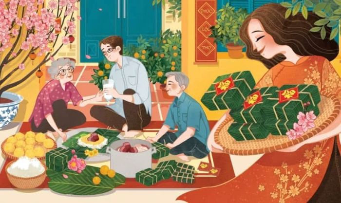 Background hoa đào ngày Tết gia đình sum vầy ấn tượng