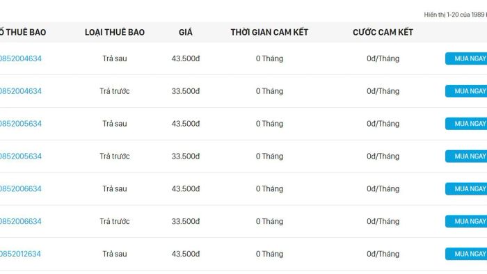 Chọn số SIM bạn muốn mua