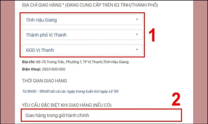 Điền thông tin địa chỉ giao hàng của bạn
