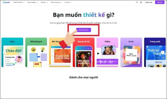 Đăng nhập vào website và nhấn chọn Bắt đầu thiết kế