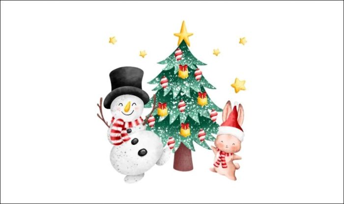 Cây thông Noel kết hợp cùng người tuyết đáng yêu