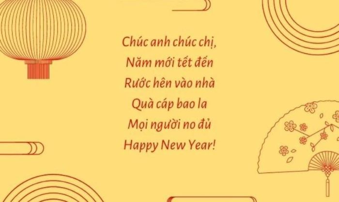 Thiệp chúc Tết anh chị em với tông màu vàng rực rỡ