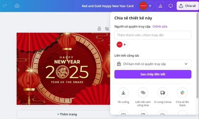 Sau khi hoàn thành, bạn có thể tải thiệp về máy tính với nhiều định dạng khác nhau như JPG, PNG, PDF…