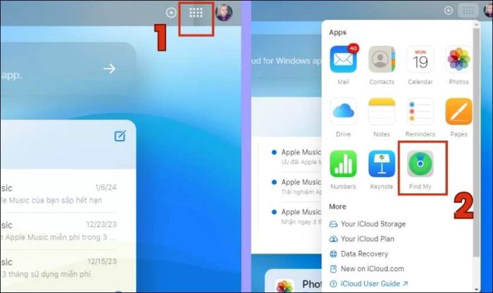 Nhấn chọn mục Tìm (Find my) để định vị thiết bị iPhone