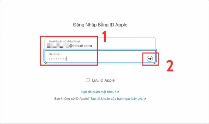 Điền thông tin tài khoản và mật khẩu Apple ID