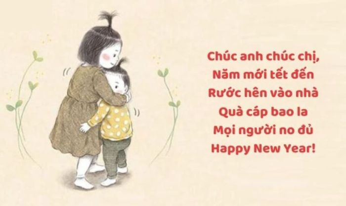 Thiệp chúc Tết anh chị em với thiết kế đáng yêu và ngộ nghĩnh