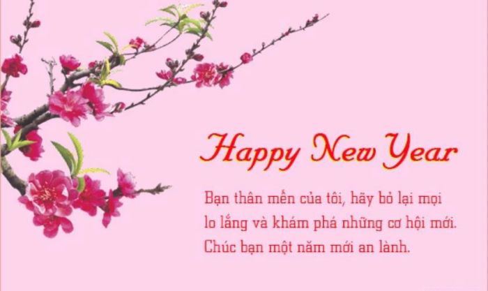 Thiệp mừng năm mới dành cho bạn bè và đồng nghiệp với màu hồng tươi tắn